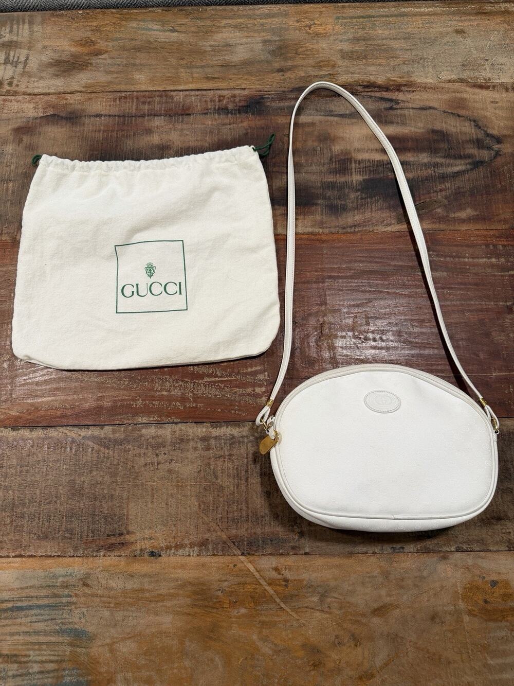 Vintage Gucci Accessory Collection White Micro GG Crossbody Bag Italy Dust Bag
